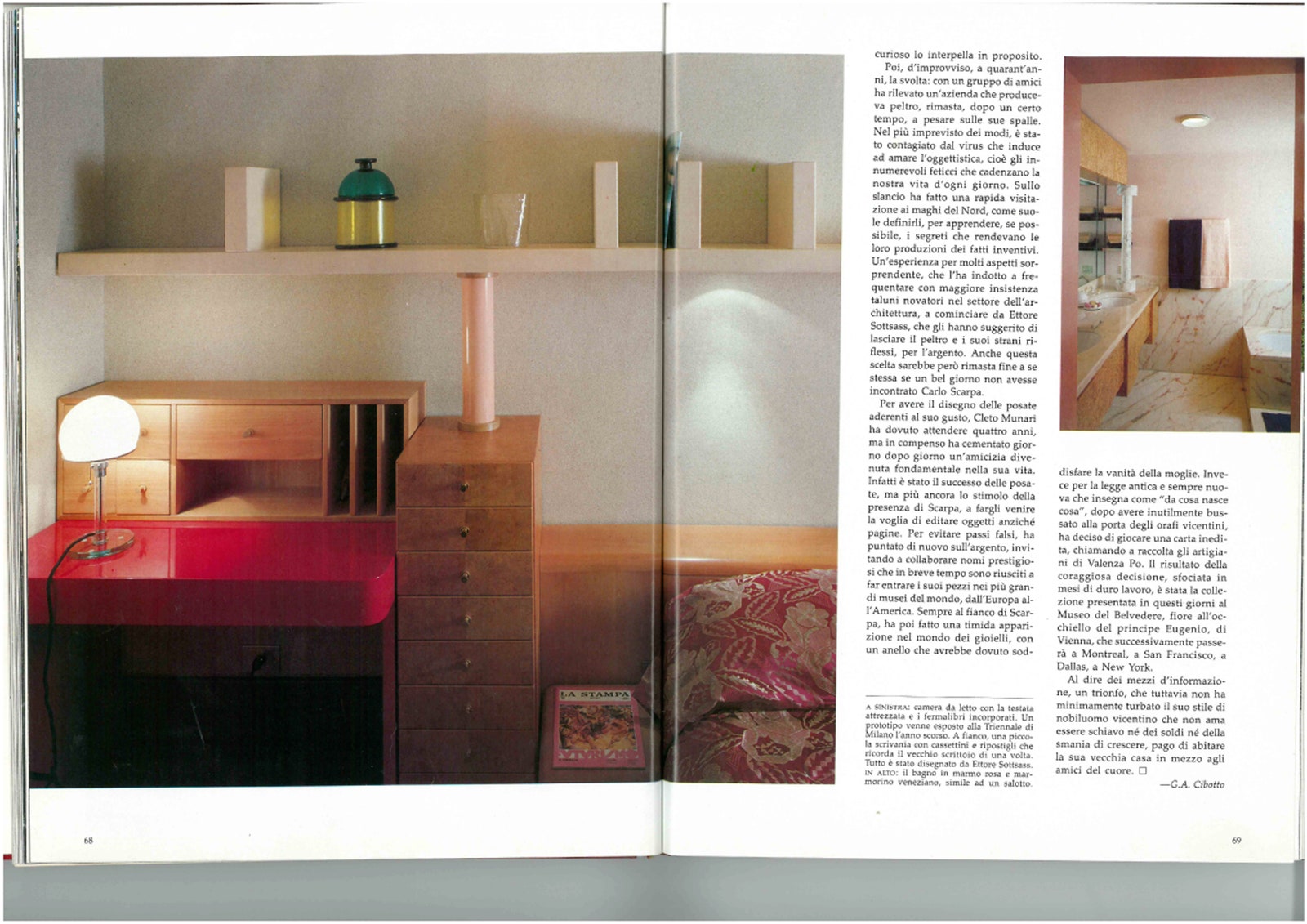 Квартира Клето Мунари по дизайну Этторе Соттсасса публикации из журнала AD Italia 1987.