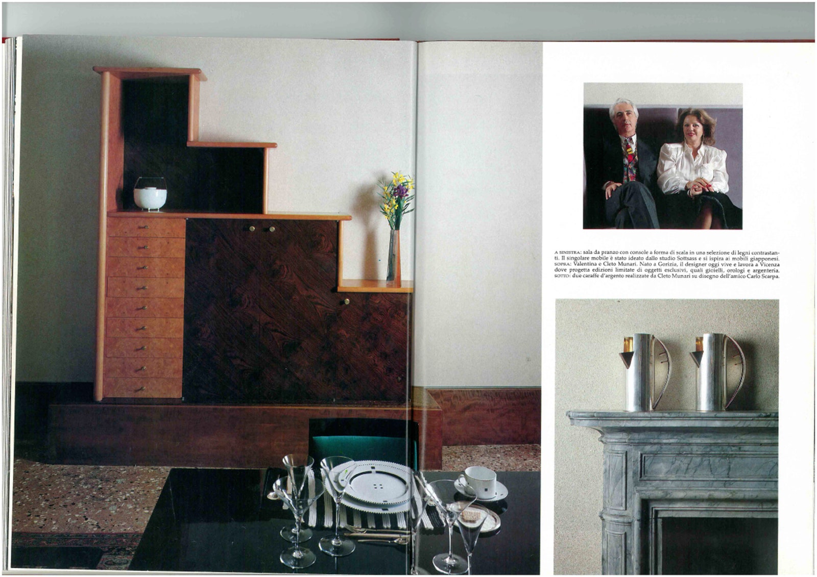 Квартира Клето Мунари по дизайну Этторе Соттсасса публикации из журнала AD Italia 1987.