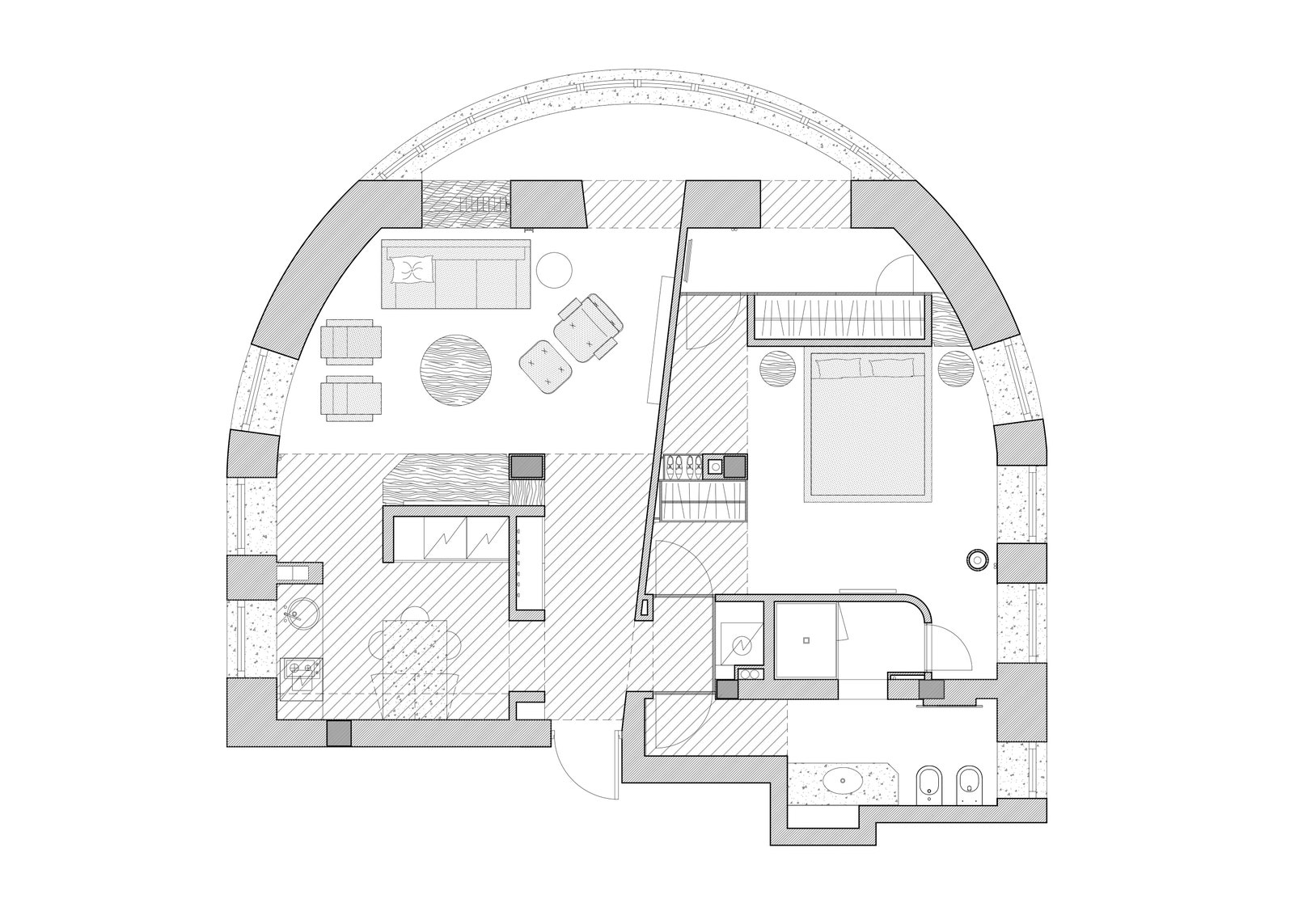 Полукруглая квартира в доме 1933 года 68 м²