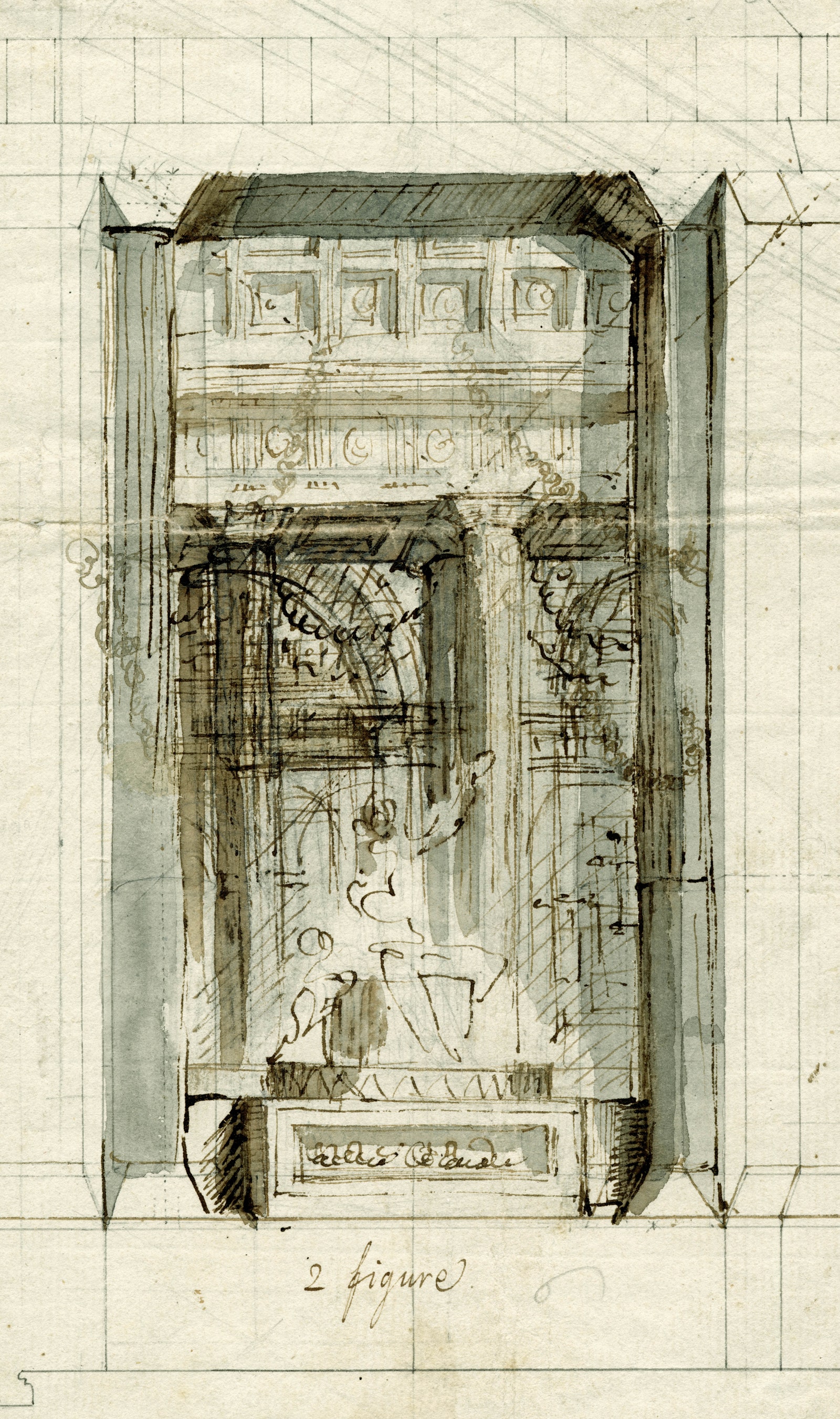 Статуя у кессонированной арки эскиз Пьетро ди Готтардо Гонзаго конец XVIII века.