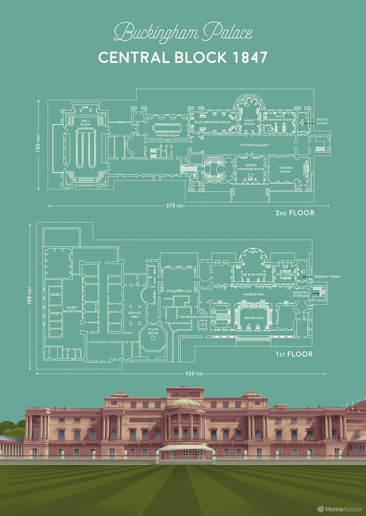 Как устроен Букингемский дворец новые постеры с поэтажными планами