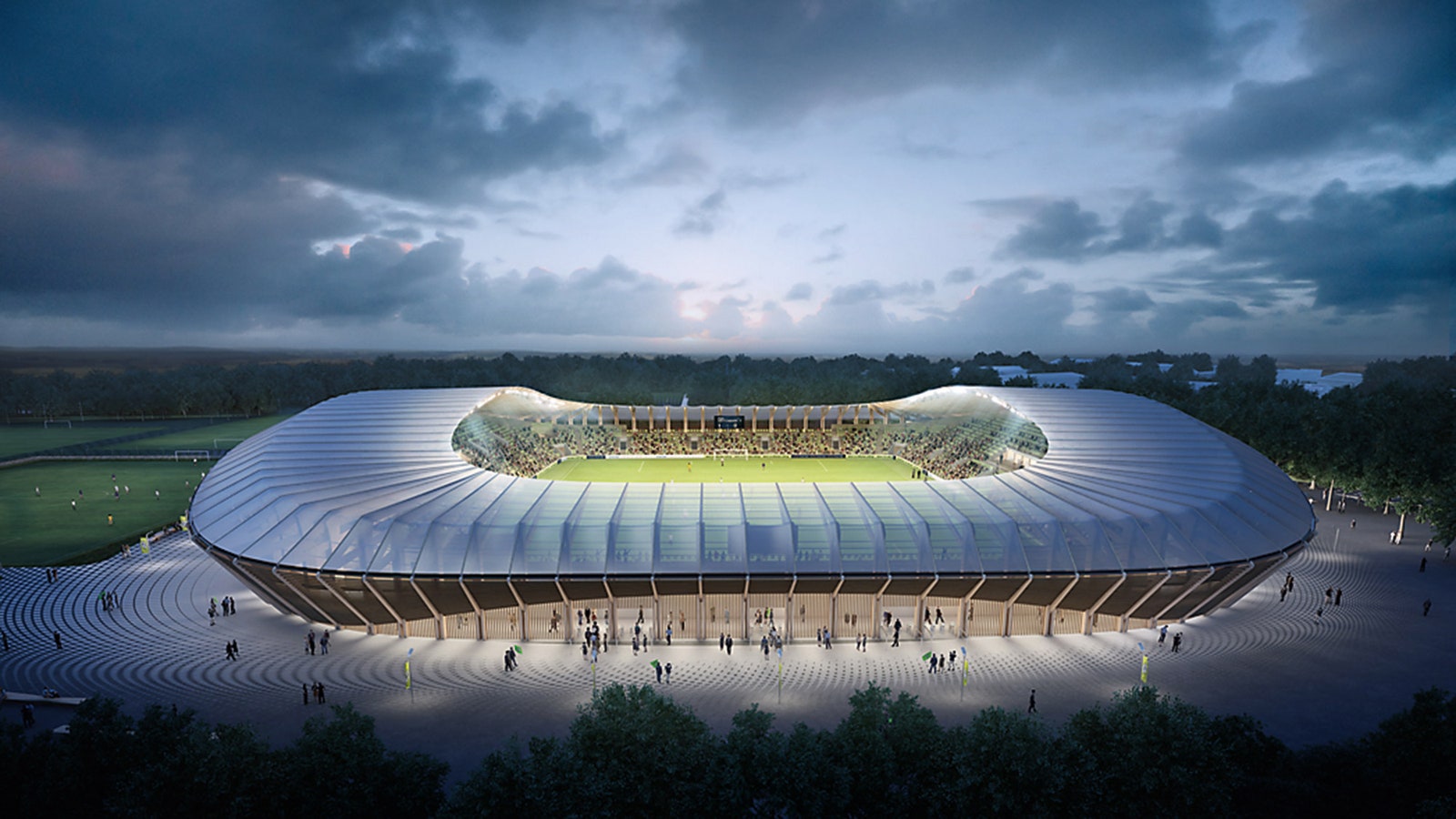 Пол­ностью деревянный стадион который бюро Zaha Hadid Architects планирует построить в Британии.
