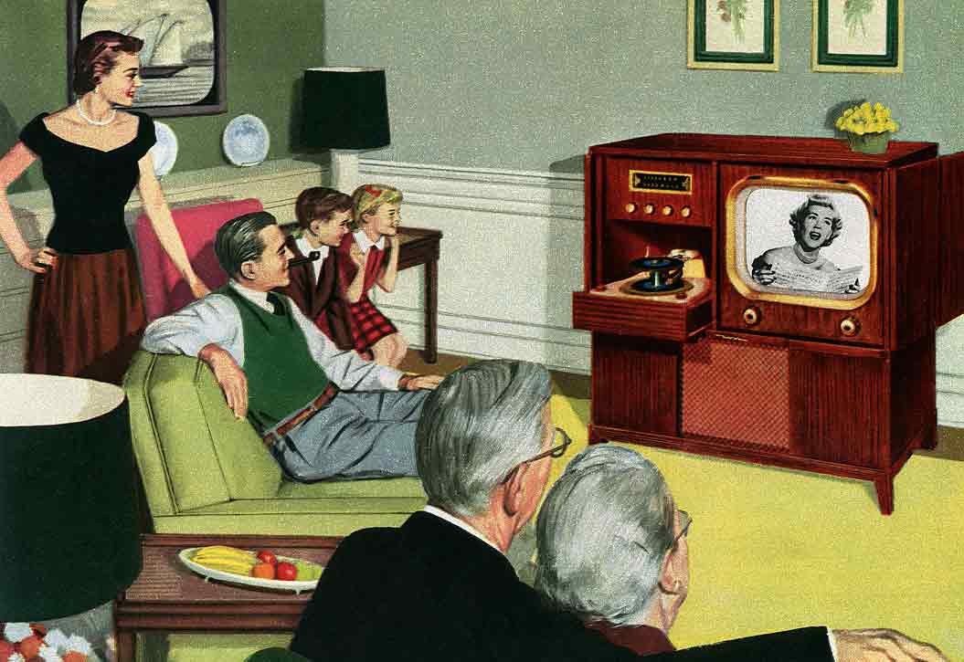 Плакат “Три поколения семьи смотрят телевизор” 1950 год США.