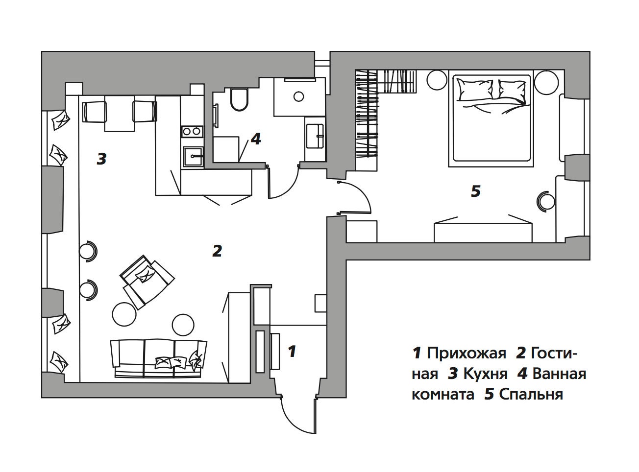 Квартира по проекту Марии Амелиной в Москве 60 м²