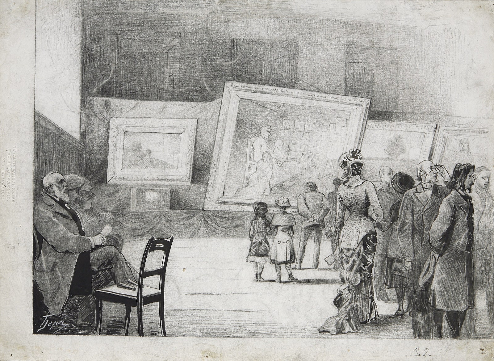 В. В. Берг. На выставке . 1883. Папьепелле тушь графитный карандаш. Государственная Третьяковская галерея.
