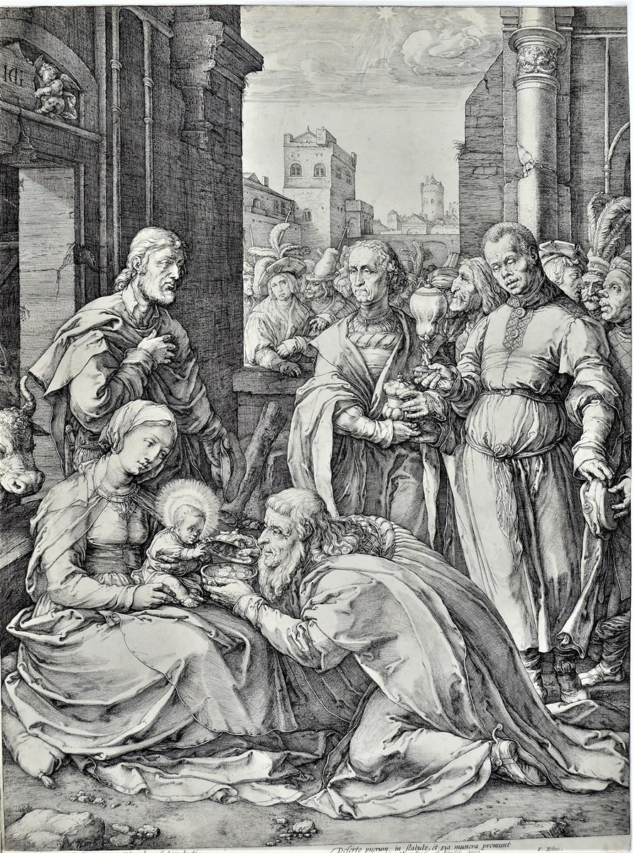 Хендрик Гольтциус. Поклонение волхвов. 1594. Резцовая гравюра.