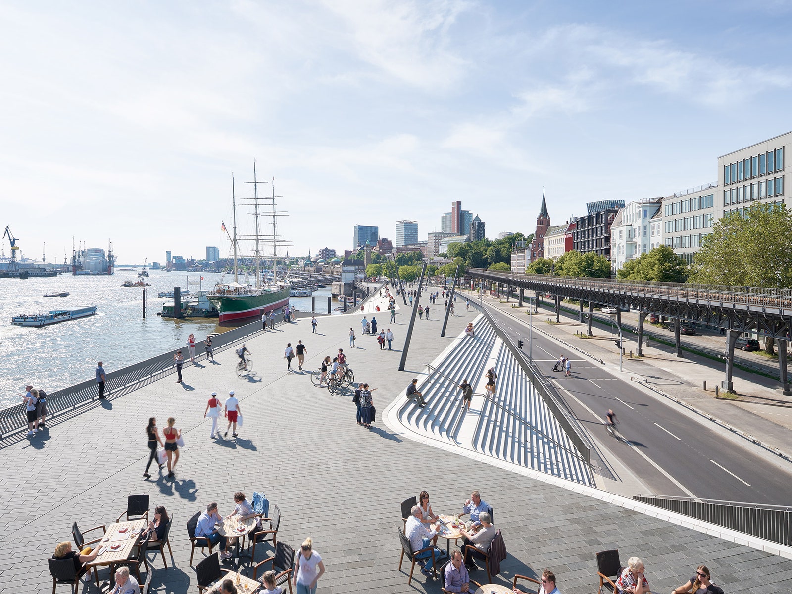 Защита от наводнений набережная по проекту Zaha Hadid Architects в Гамбурге