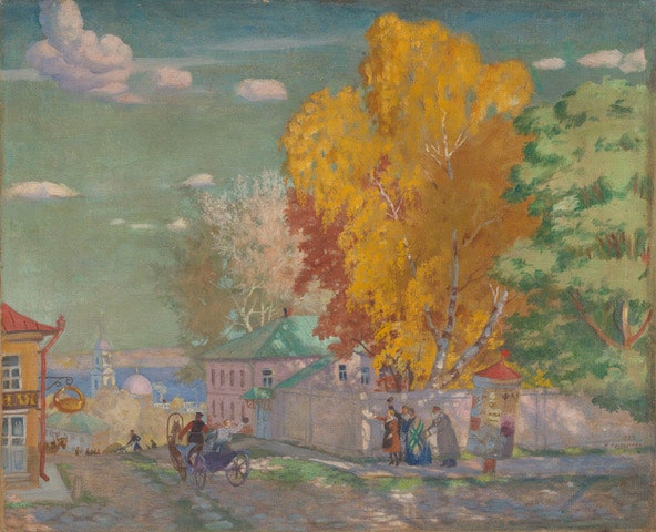 Борис Кустодиев. Осень. Проводы студента. 1923.