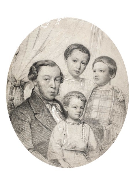 Мария Поленова. Групповой портрет Д. В. Поленова с сыновьями. 1853.