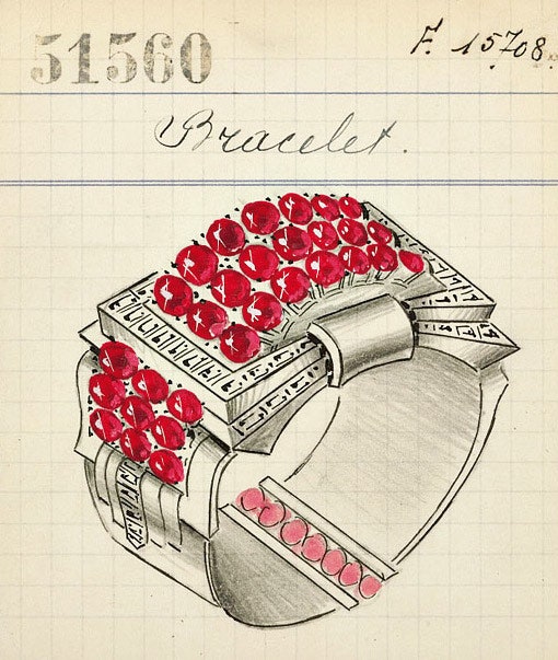 Эскиз браслета из рубинов и бриллиантов 1939 год из архивов Van Cleef amp Arpels.