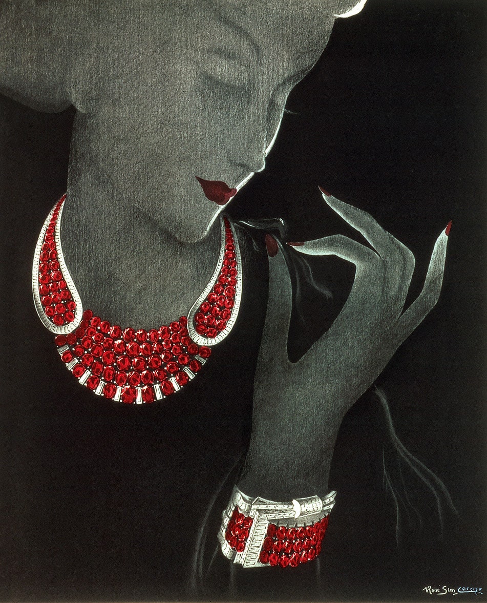 Эскиз рубинового колье работа ювелира Рене Сим Лаказа для Van Cleef amp Arpels 1939 год.