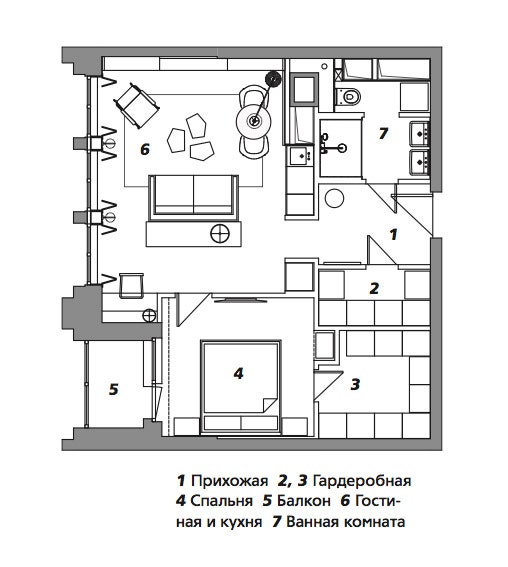 Интерьер квартиры 55 м² архитекторов из бюро ANCconcept в Москве