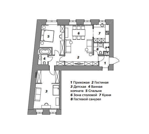 Дизайн интерьера с элементами этнического стиля в Москве 90 м²