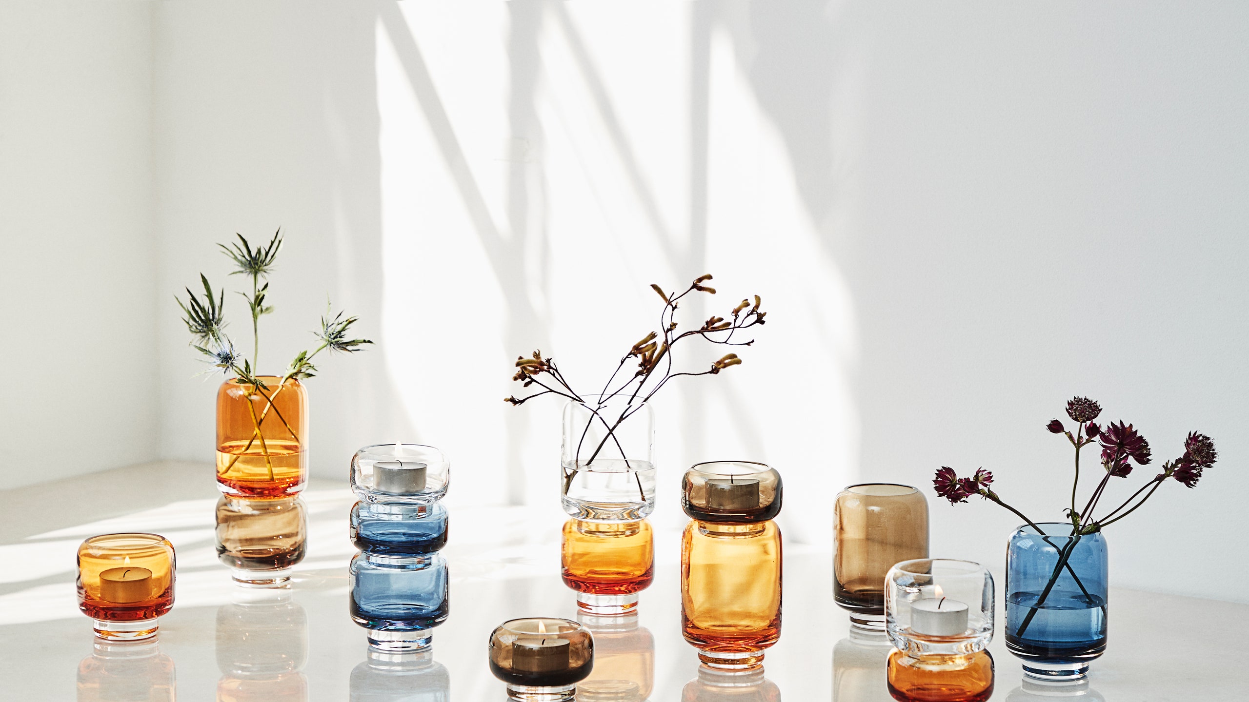 Новая коллекция ваз и подсвечников из дутого стекла от датской студии