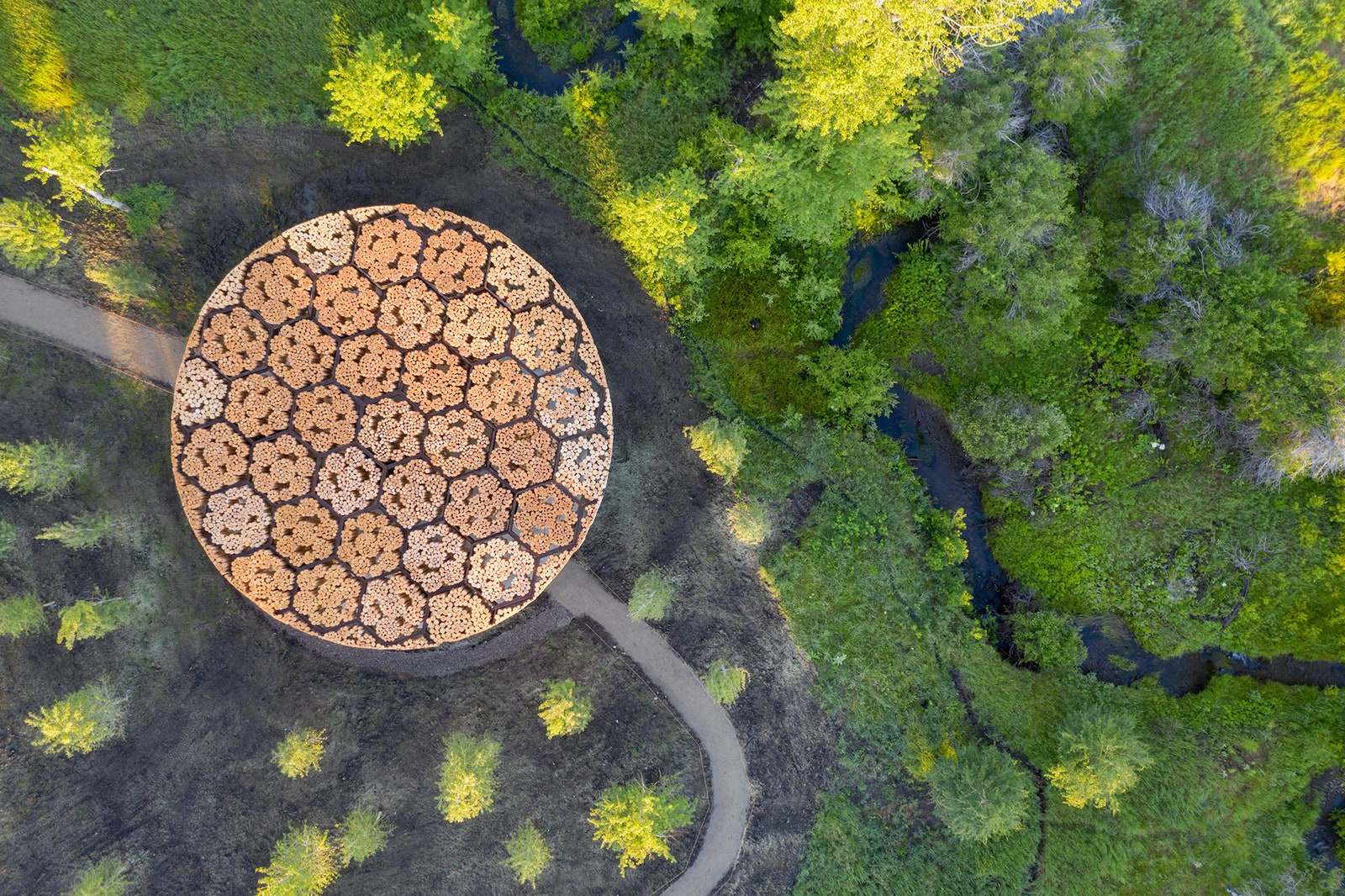 Дизайн павильона из дерева на территории артцентра в Монтане