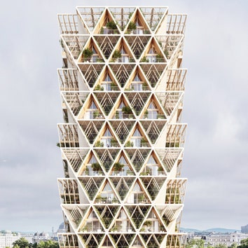 Концепция деревянного небоскреба с вертикальной фермой