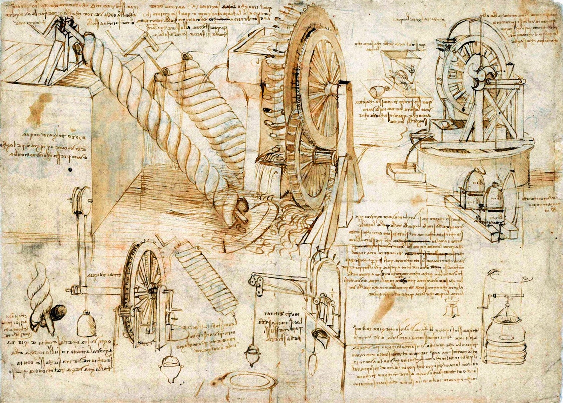 Одна из 1119 страниц “Атлантического кодекса” манускрипта составленного Помпео Леони из разрозненных листов датированных...