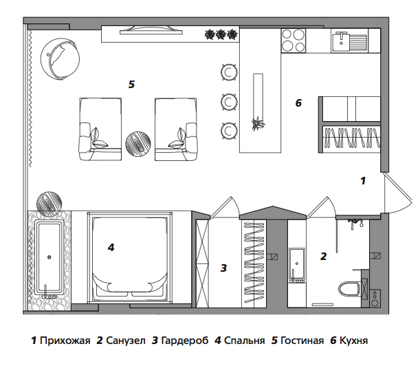 Интерьер квартирыстудии 55 м² в РостовенаДону