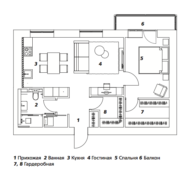 Дизайн интерьера квартиры в Москве 58 м²
