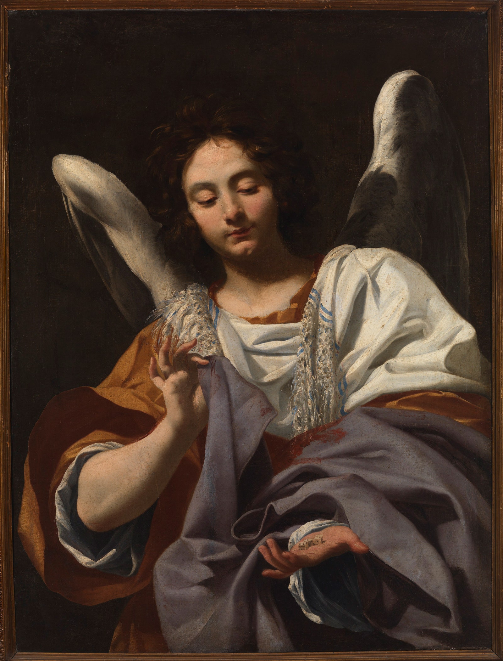 Симон Вуэ. Ангел с игральными костями и туникой Христа. Между 1615 и 16201625. Холст масло. Музей и Королевский парк...