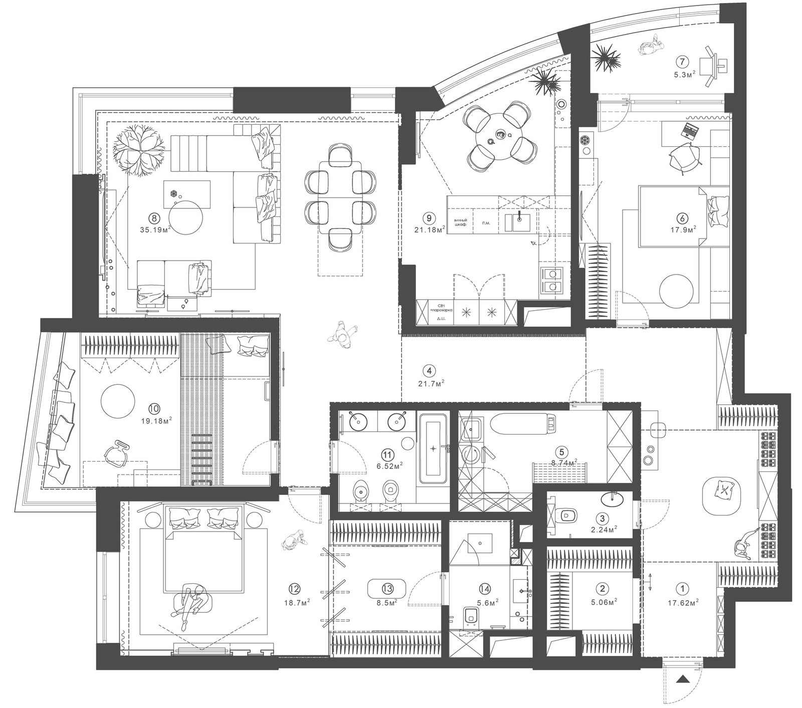 Квартира в Москве по проекту студии MOPS 193 м²