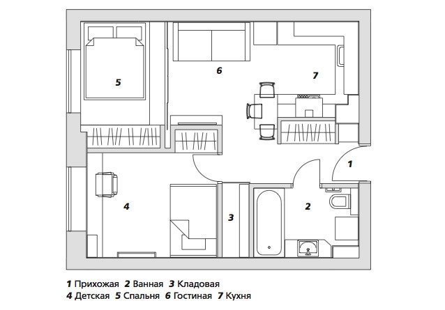 Квартира для небольшой семьи по проекту Марии Степановой 43 м²