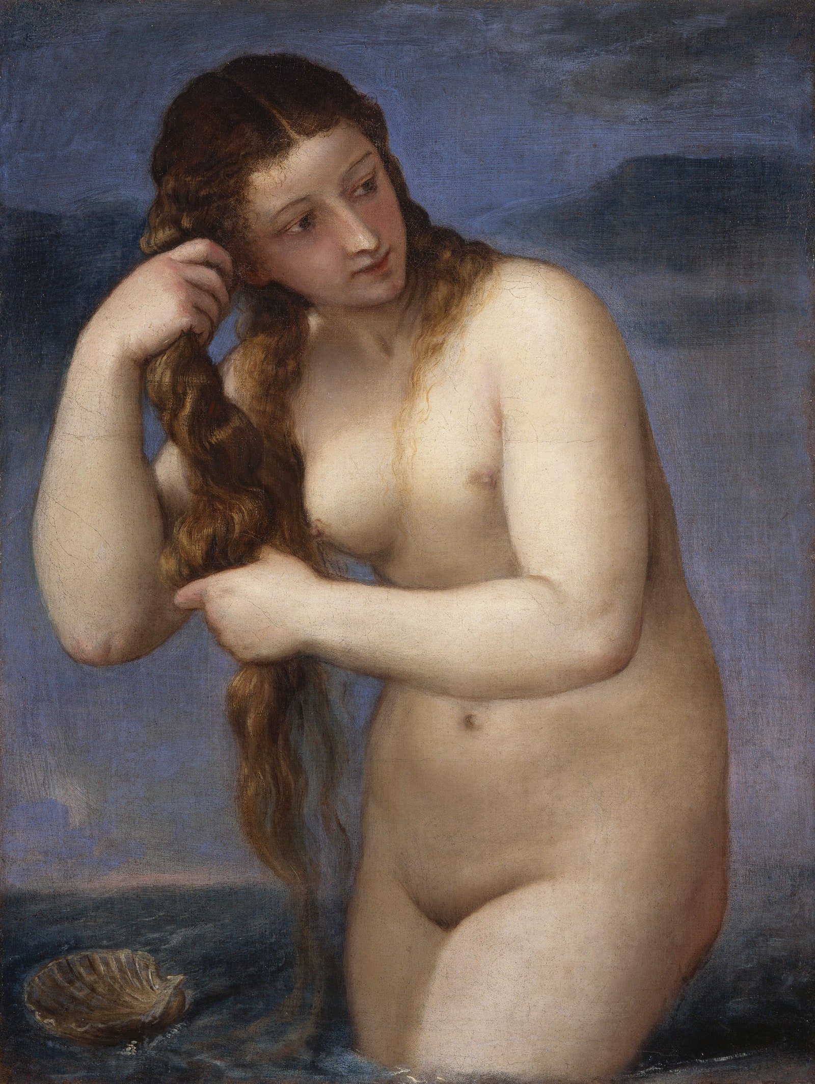 Тициан Италия . “Венера Анадиомена” 1520 год. Холст масло без рамы 758 x 576 cм. Национальные галереи Шотландии Эдинбург.