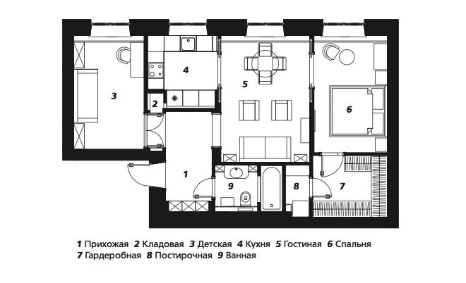 Квартира с анфиладой по проекту Марины Брагинской 66 м²
