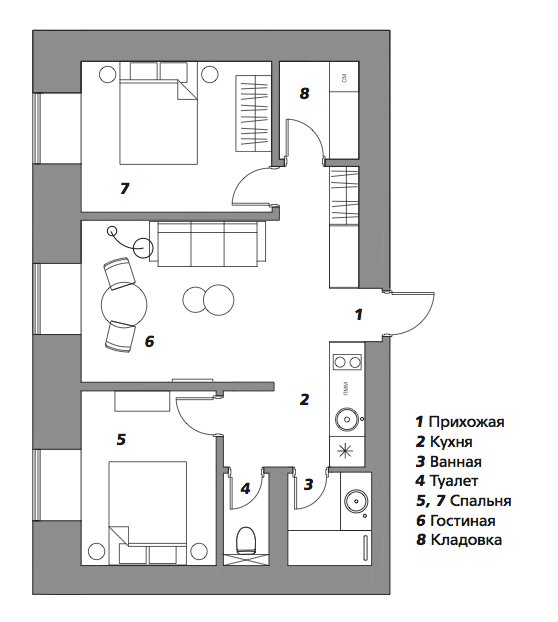 Квартира для интуристов 50 м² — Интерьер с обложки