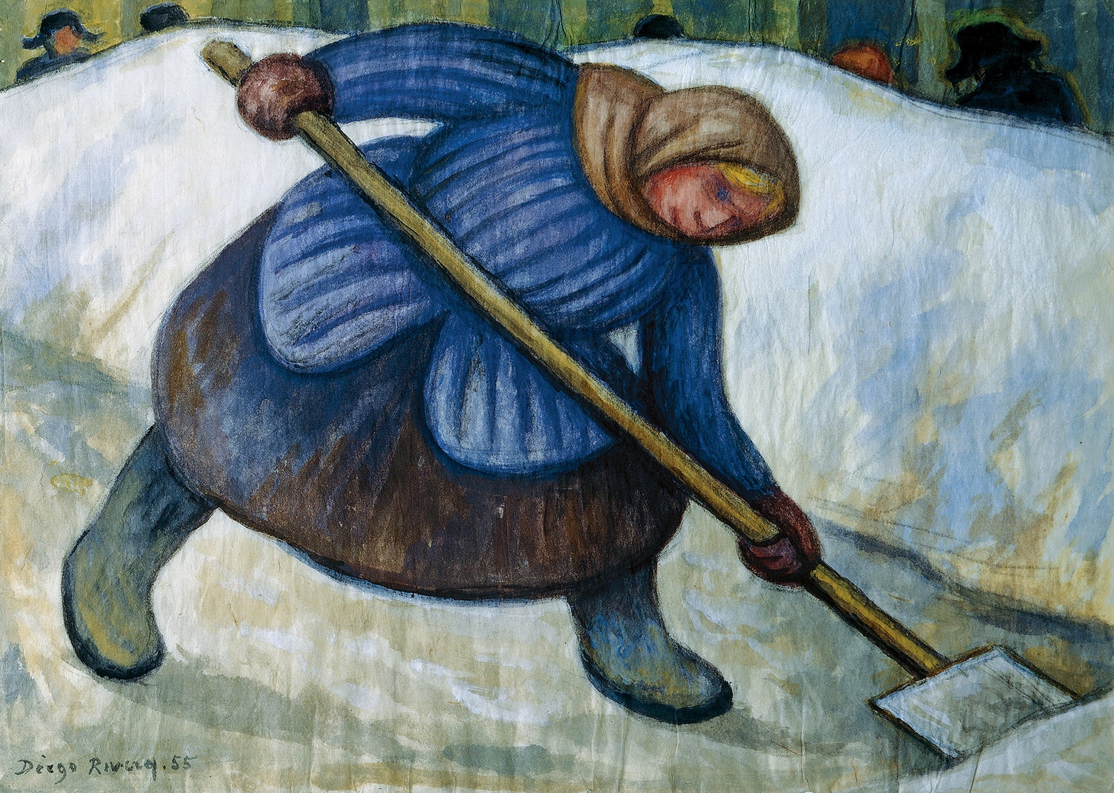 Диего Ривера. Женщина убирающая снег. 1955. Бумага акварель. 272 x 39 в раме 733 x 876 x 83. Музей Долрес Ольмедо.