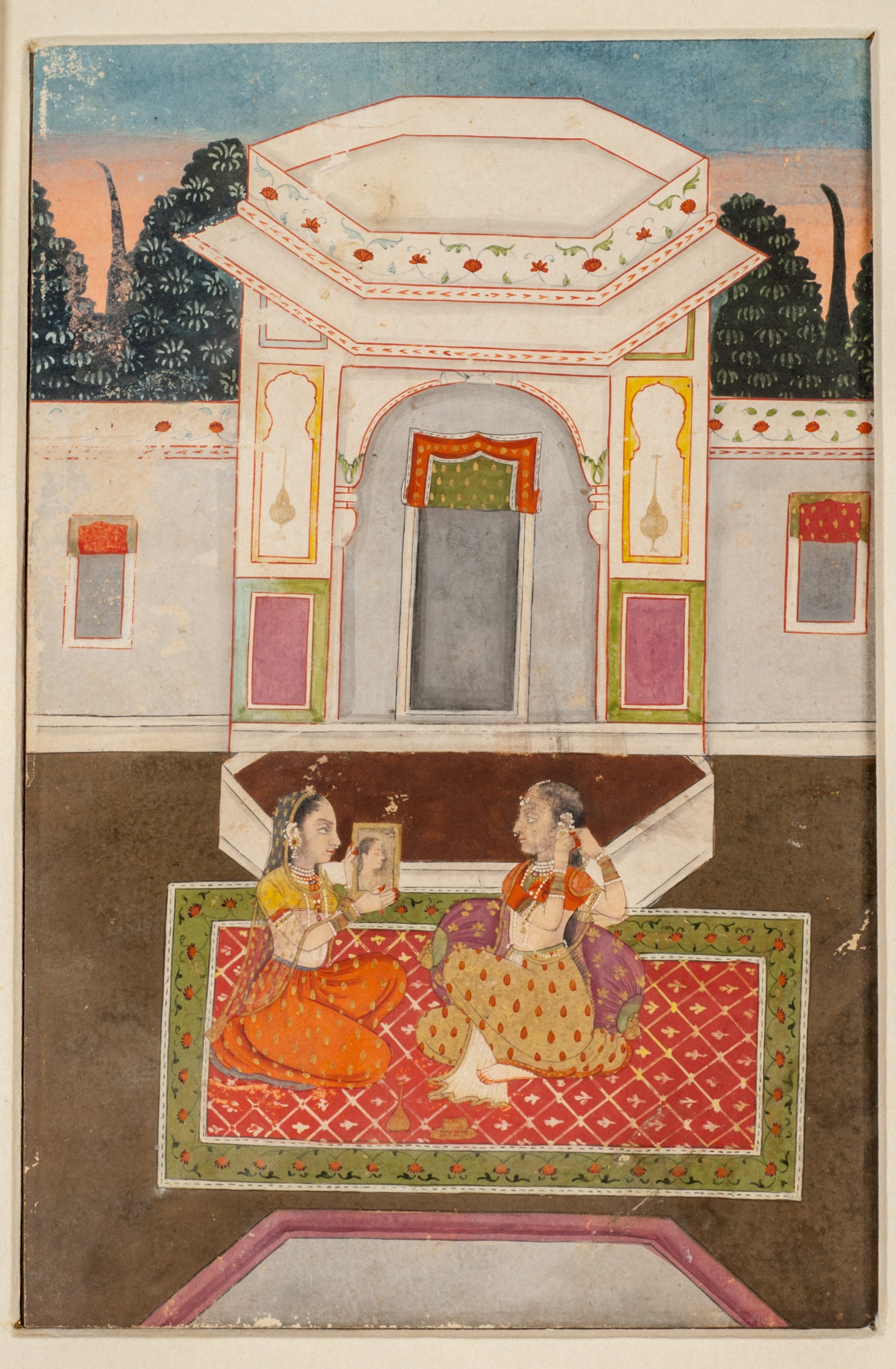 Две девушки за туалетом  Индия XVIII век бумага клеевые краски позолота Инв. № 604 II.