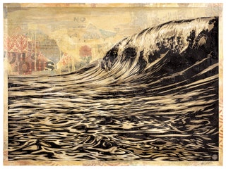 “Темная волна” 2010. Шелкография и коллаж в смешанной технике на бумаге раскрашенная вручную основа.