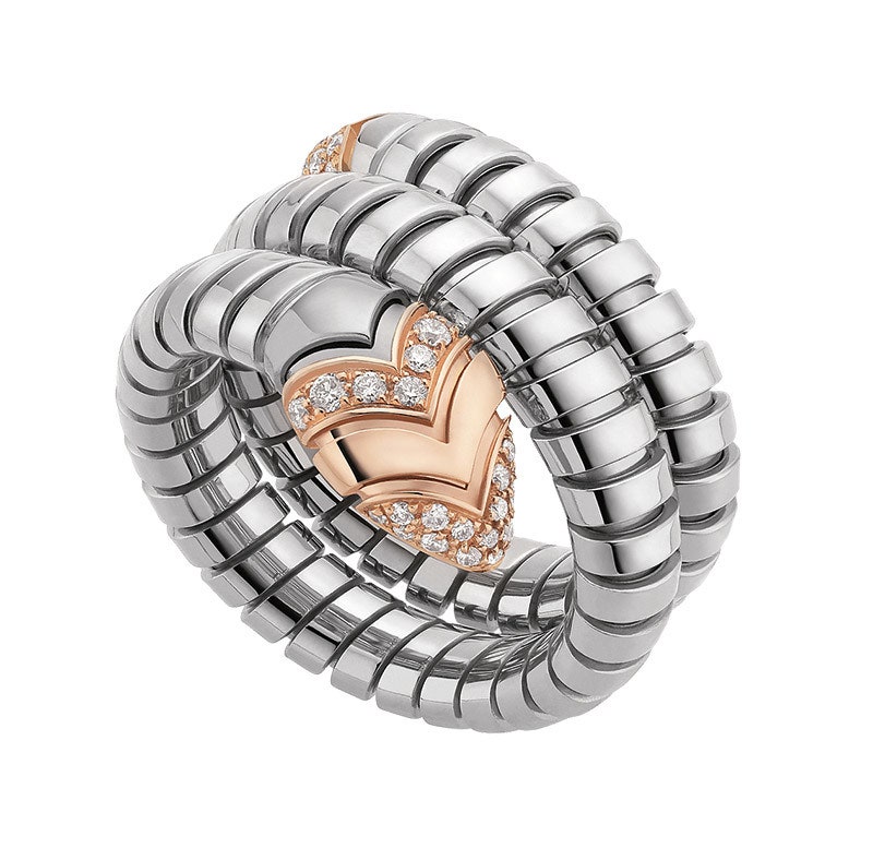 Кольцо Serpenti Tubogas сталь розовое золото бриллианты 2015 год.