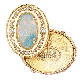 Кольцо Cachette Opale Claire желтое и розовое золото бриллианты опалы.