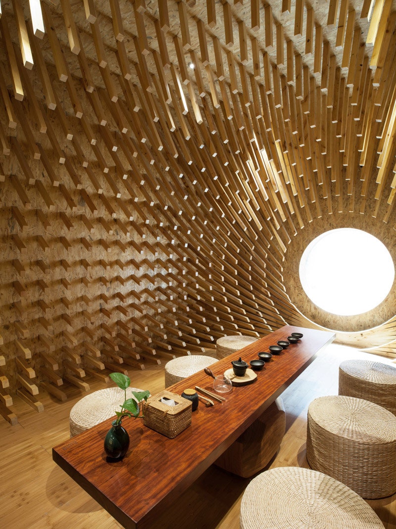 Чайный дом ONE Teahouse из 999 деревянных палочек проект студии Minax Architects