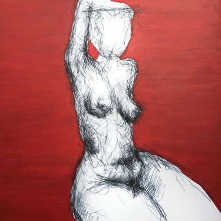 Картина “Красная обнаженная женщина” автор Франсуа Саук галерея Carr d'Artistes | Москва Петровка 17с1.