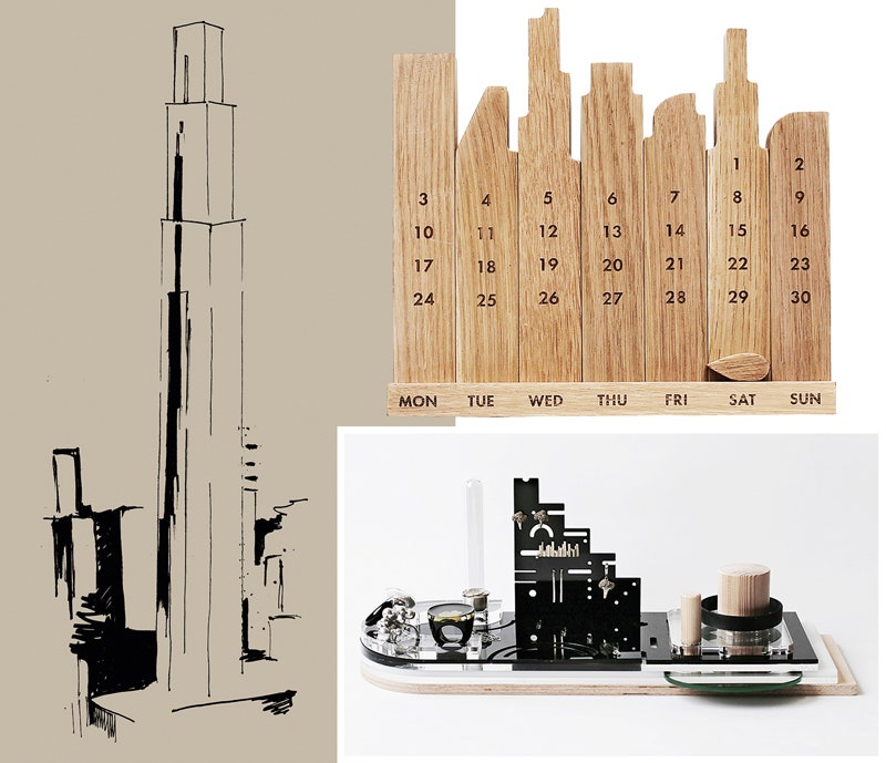 Слева скетч “Вертикальный архитектон” К. С. Малевича  — один из примеров источников вдохновения для дизайнеров. Наверху...