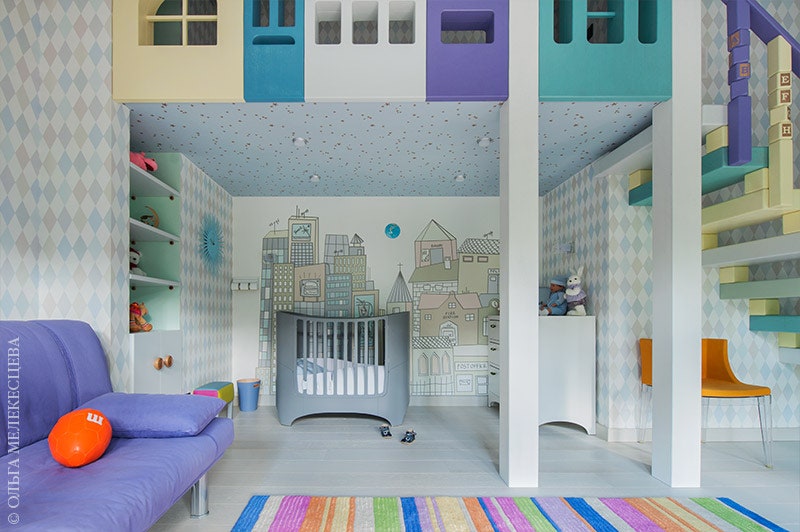 Детская зона на мансардном этаже подмосковного дома интерьеры от Анастасии Дмитерко
