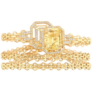 Браслет My Chain Bracelet желтое золото дымчатый рутиловый кварц и бриллианты.