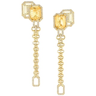 Серьги My Chain Earrings желтое золото дымчатый рутиловый кварц и брил­лианты.