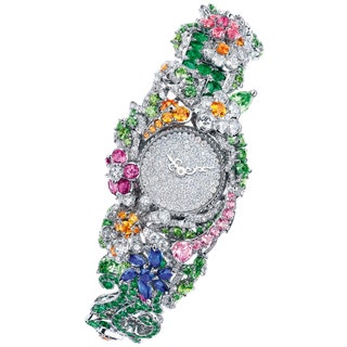 Кварцевые часы Clairière Diamant High Jewellery Timepiece из белого золота бриллиантов изумрудов цаворитов демантоидов...
