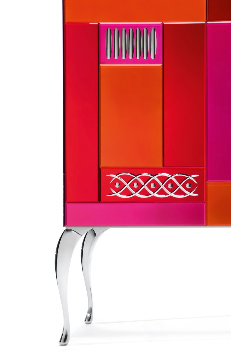 Зеркальный шкаф для Arte Veneziana из красного оранжевого и розового стекла