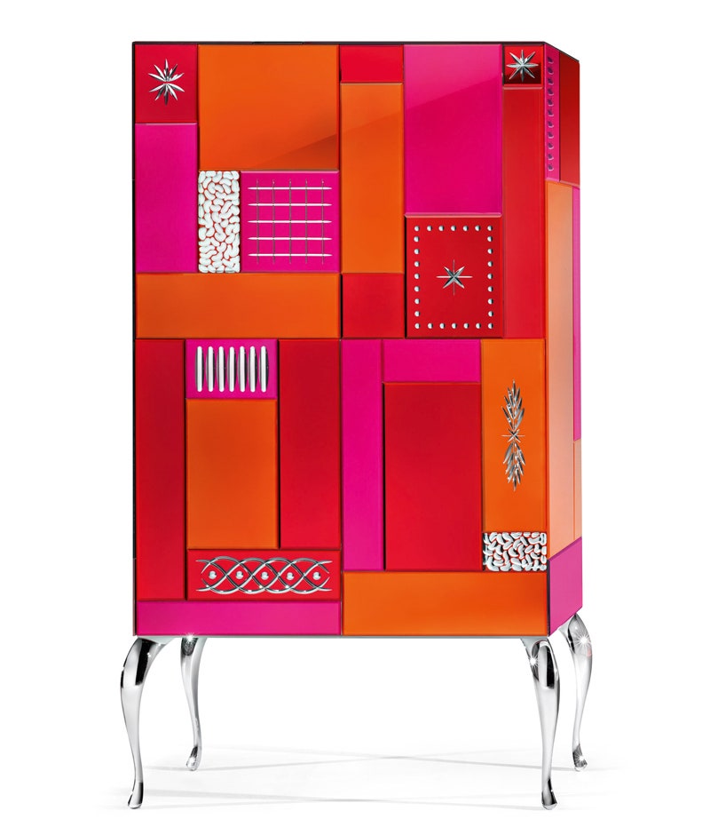 Зеркальный шкаф для Arte Veneziana из красного оранжевого и розового стекла