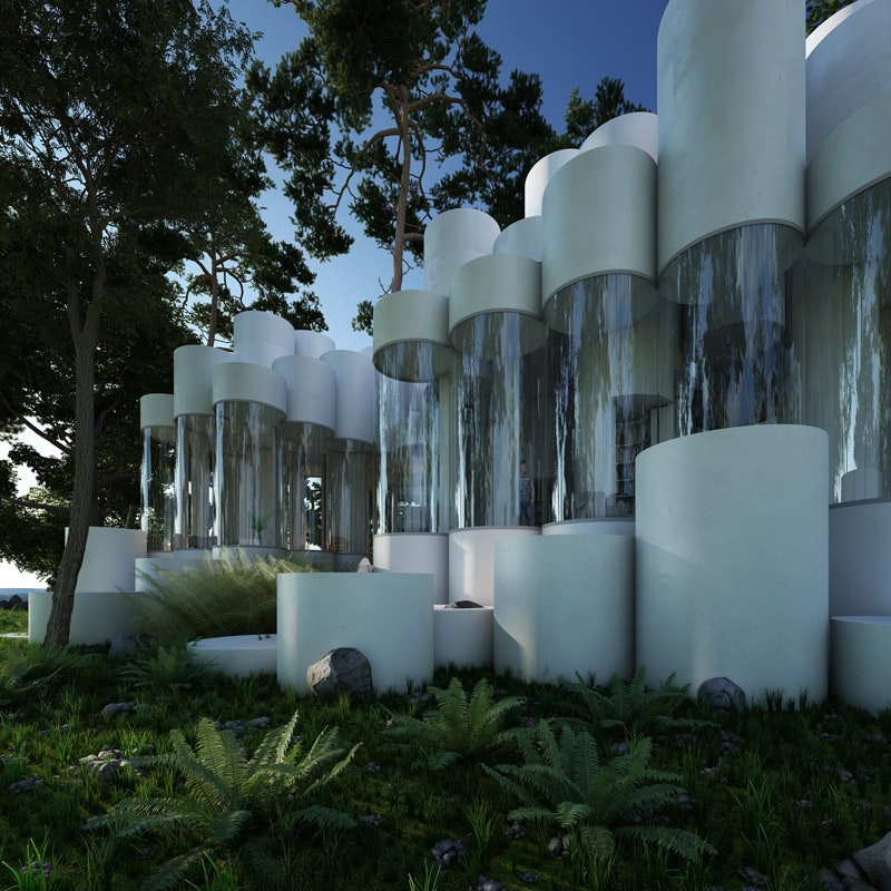 Дом из прозрачных цилиндров в Лионе по проекту Сирила Ланселена