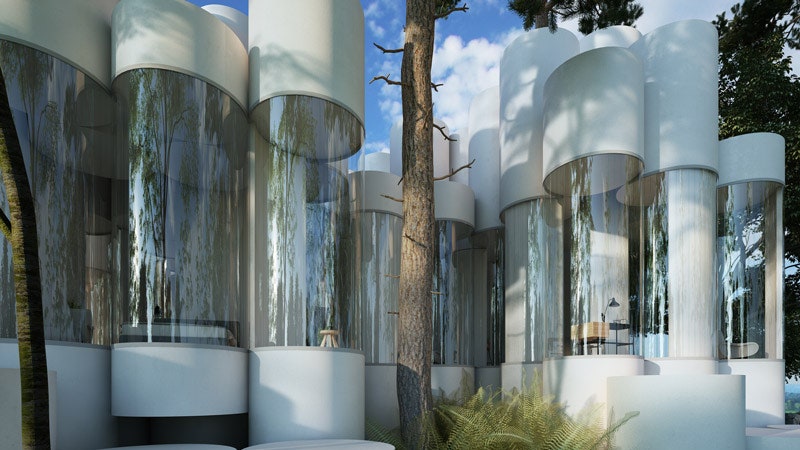 Дом из прозрачных цилиндров в Лионе по проекту Сирила Ланселена