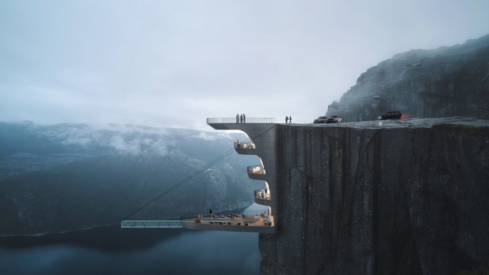 Дизайнпроект бутикотеля на краю скалы в Норвегии