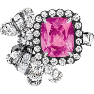 Кольцо Acanthe Saphir Rose белое и розовое золото черненое серебро бриллианты и розовый сапфир.