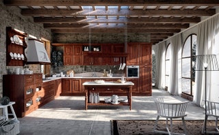 Кухонный гарнитур Trevi от Aran Cucine идеально впишется в интерьер загородного дома. Фасады из массива каштана придают...