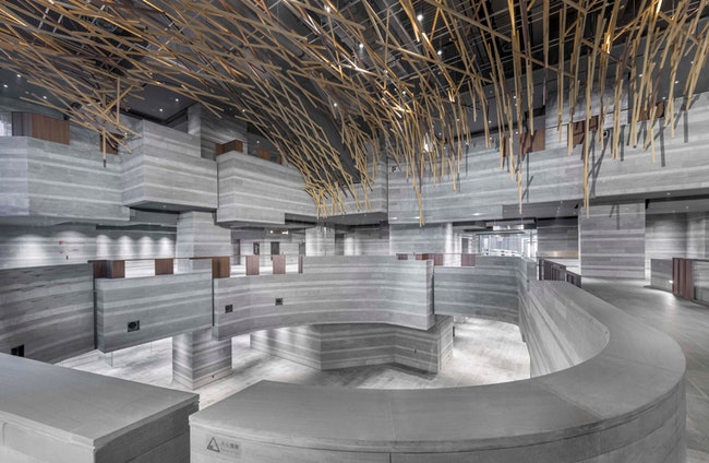Выставочный комплекс The Hub в Шанхае по дизайну Neri  Hu из песчаника и дерева | Admagazine