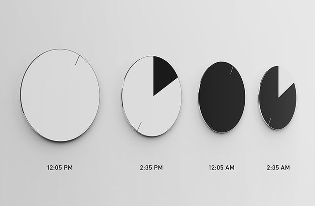 Часы Circadian с чернобелым циферблатом отображающие время суток работа Дэна Тейлора | Admagazine